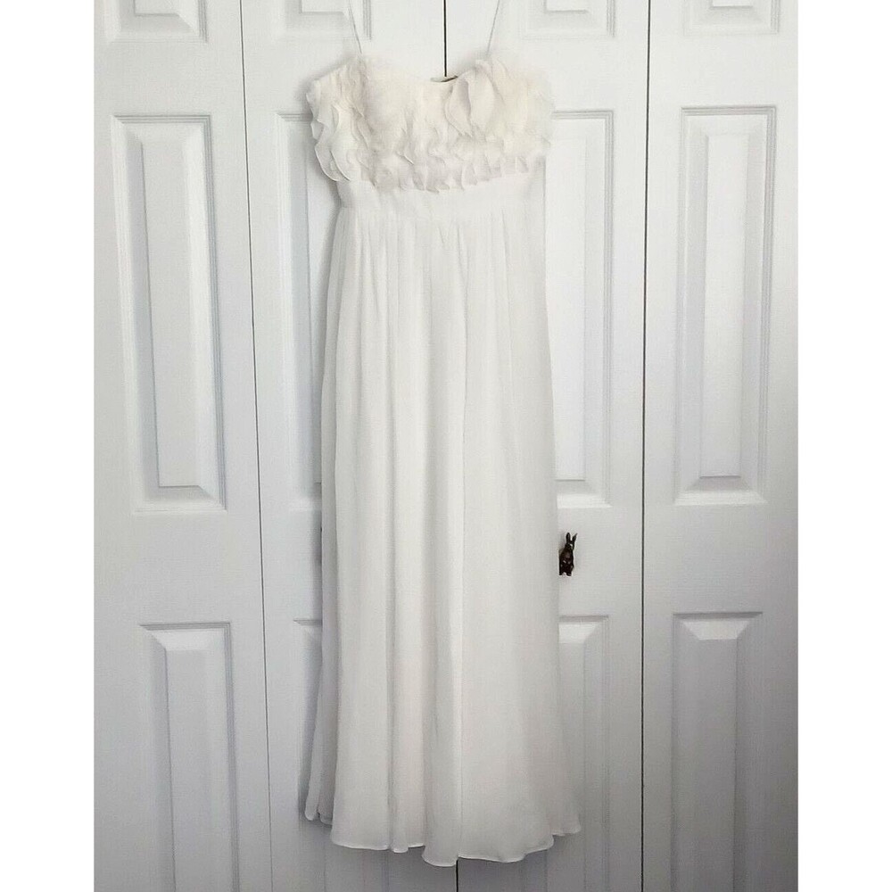 AIDAN MATTOX White Chiffon Sweetheart Fit And Flare Flowy Organza Gown Size 4
